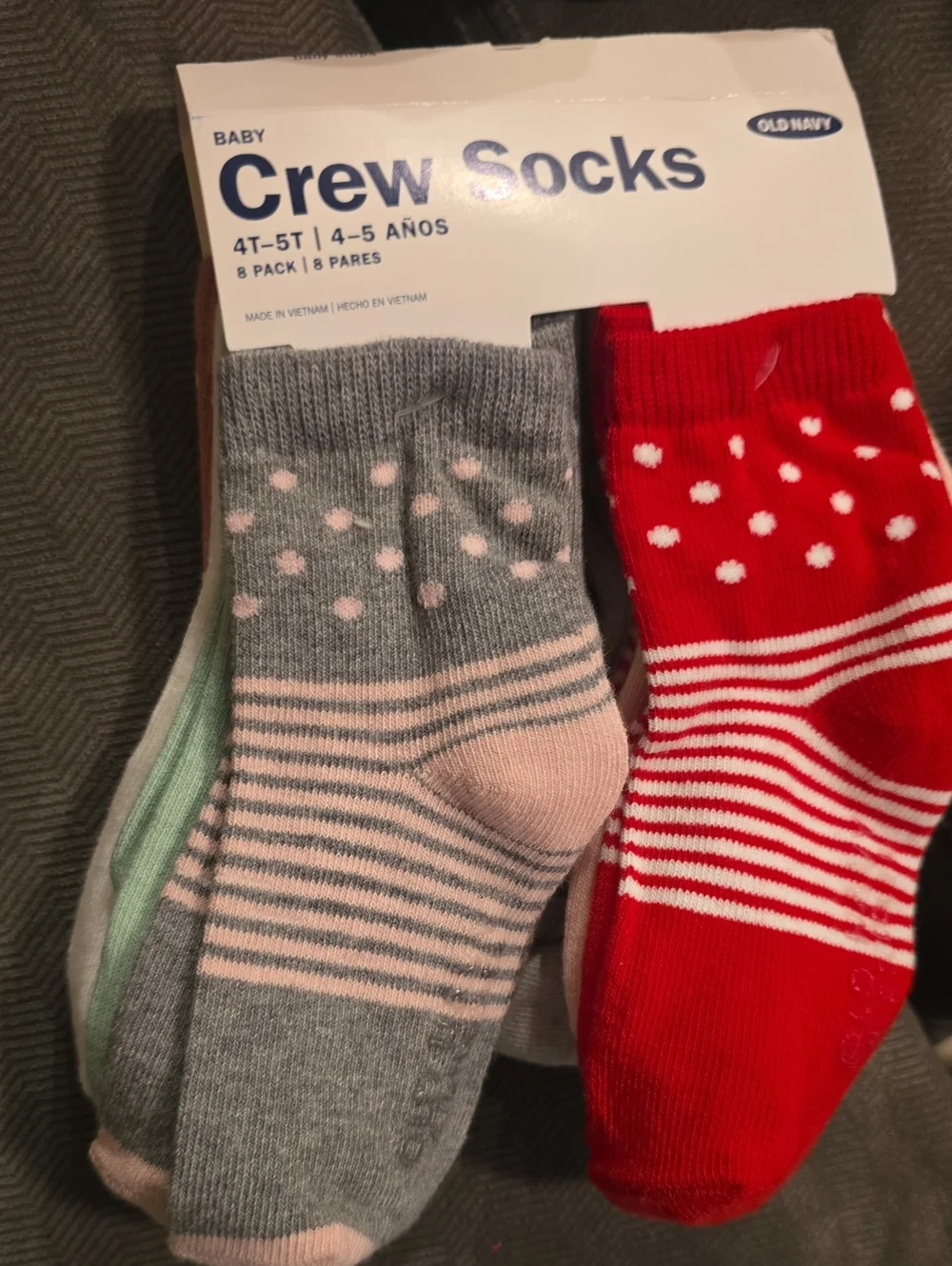 Old Navy Red & Gray Baby Crew Socks - Polka Dot & Stripe Pair 8 Pack